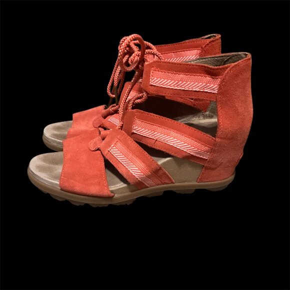 Sorel Wedged Sandals With Lace-Up Closure & Zigzag Straps Womens Size 10 Rugged - Picture 2 of 12